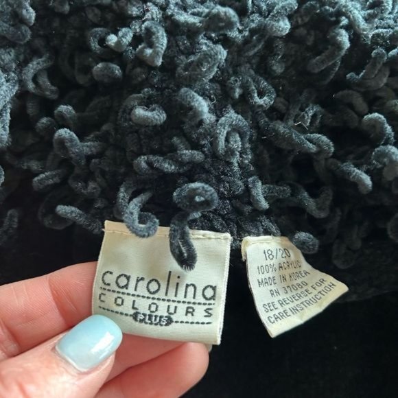 Carolina Colours Plus 90s Black Shag Cuff & Collar Cardigan Sweater sz 18/20 - Picture 6 of 11
